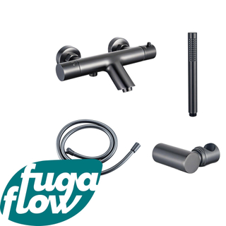 FugaFlow Eccelente Sobrado Robinet de baignoire thermostatique avec douchette stick, support et flexible lisse Gunmetal PVD