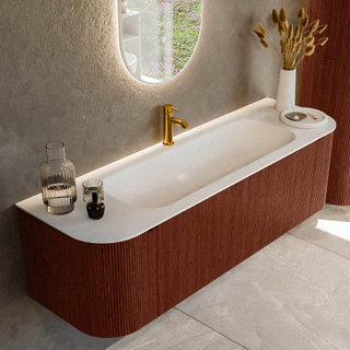 Mondiaz KURVE Badkamermeubelset - 150x46x40cm - 1 lade - 2 deuren - wastafel solid surface - midden - 1 kraangat - Ruby