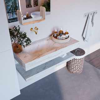 Mondiaz ALAN-DLUX Ensemble de meuble - 100cm - meuble Frappe mat - 0 tiroirs - Lavabo Cloud Frappe suspendu - vasque Gauche - 0 trous de robinet