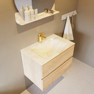 Mondiaz VICA-DLUX Ensemble de meuble de salle de bain - 70cm - meuble sous-vasque chêne blanchi - 2 tiroirs - lavabo encastré nuage milieu - 1 trou de robinet - version haute 60cm - ostra