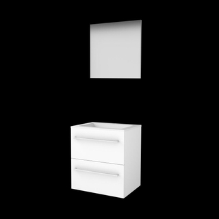 Basic-Line Basic 46 ensemble de meubles de salle de bain 60x46cm avec poignées 2 tiroirs lavabo acrylique 1 trou pour robinetterie miroir mdf laqué blanc glacier