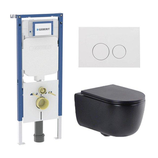QeramiQ Dely Swirl Toiletset - 36.3x51.7cm - Geberit UP720 Duofix Sigma inbouwreservoir - slim zitting - glans witte bedieningsplaat - ronde knoppen - mat zwart