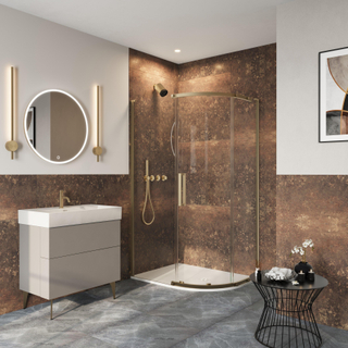 Crosswater Asura Kwartronde Douchedeur - 8mm - 100x80cm - met zijwand - hendel gecanneleerd - geborsteld messing
