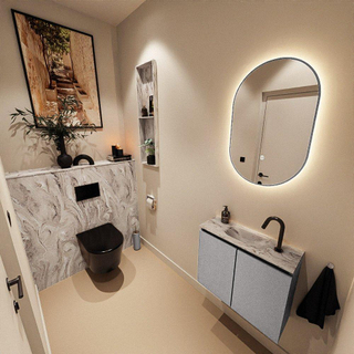 MONDIAZ TURE-DLUX Meuble toilette - 60cm - Plata - EDEN - vasque Glace - position centrale - 1 trou de robinet