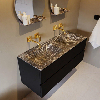 Mondiaz VICA-DLUX ensemble de meuble de salle de bain - 120cm - meuble sous-vasque urban - 2 tiroirs - lavabo encastré cloud double - sans trous de robinet - miroir modèle spot - version XL 60cm de haut - lave