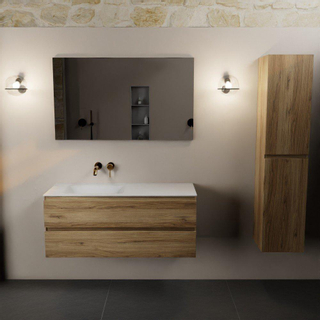 Mondiaz AIVY Ensemble de meuble - 120x45x50cm - 0 trous de robinet - 1 vasque talc Solid surface - Gauche - 2 tiroirs - avec miroir - Melamine Chai
