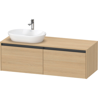 Duravit ketho 2 meuble sous lavabo avec plaque console et 2 tiroirs pour lavabo à gauche 140x55x45.9cm avec poignées anthracite chêne naturel mat