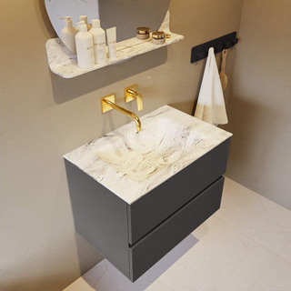 Mondiaz VICA-DLUX ensemble de meuble de salle de bain - 70cm - meuble sous-vasque gris foncé - 2 tiroirs - lavabo encastré cloud milieu - sans trous de robinet - version haute de 60cm - glace