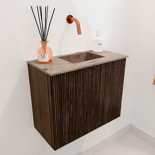Mondiaz JOYA-DLUX Meuble de toilette 50cm - couleur Walnut - Vasque FAYE position Droite Sans trou de robinet couleur Arena