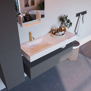 Mondiaz ALAN-DLUX Ensemble de meuble - 120cm - meuble Plata mat - 1 tiroir - Lavabo Cloud Ostra suspendu - vasque Gauche - 1 trou de robinet