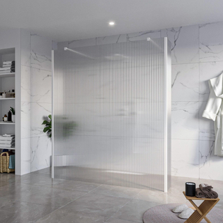 FugaFlow Eccelente Vetro Vrijstaande inloopdouche badkamer - 180x200cm - Helder geribbeld - antikalk - 8mm veiligheidsglas - 2 zijwanden 40cm - met wandarmen en hoekprofielen - Wit mat -