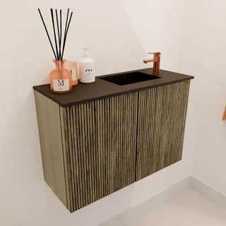 Mondiaz JOYA 60cm toiletmeubel - kleur Dusk - Wastafel FAYE positie Rechts 1 kraangat kleur Urban.