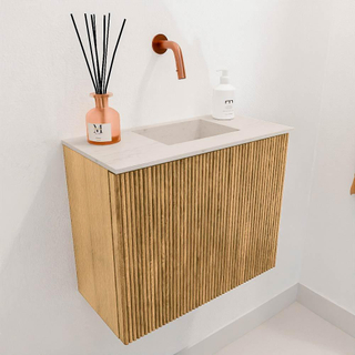 Mondiaz JOYA-DLUX Meuble de toilette 50cm - couleur Chêne - Vasque FAYE position Droite Sans trou de robinet couleur Meli.