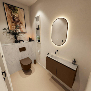 MONDIAZ TURE-DLUX Meuble toilette - 80cm - Rust - EDEN - vasque Opalo - position gauche - sans trou de robinet