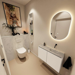 MONDIAZ TURE-DLUX Meuble toilette - 80cm - Talc - EDEN - vasque Opalo - position droite - sans trou de robinet