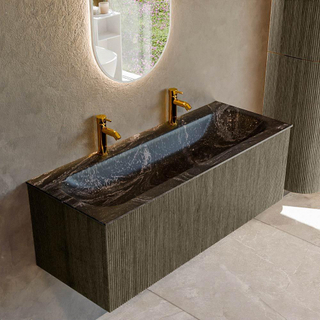 Mondiaz KURVE-DLUX Ensemble de meuble salle de bain - 120x46x40cm - 1 tiroir - lavabo en solid surface - milieu - 2 trous de robinet - Shadow