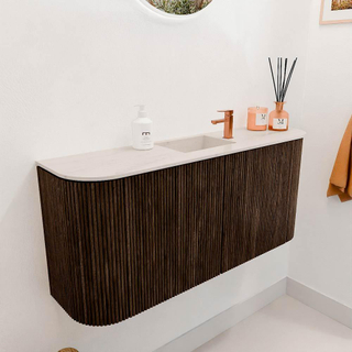 Mondiaz JOYA-DLUX 93.2cm toiletmeubel - ronding links en rechts kleur Walnut - Wastafel FAYE positie Midden 1 kraangat kleur Meli.