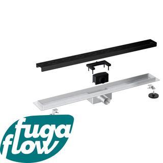 FugaFlow Eccelente Anta douchegoot badkamer 100cm met rooster met vloerflens zwart mat