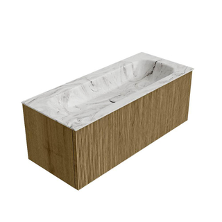 Mondiaz KURVE-DLUX Badkamermeubelset - 110x46x40cm - 1 lade - wastafel solid surface - midden - 1 kraangat - Dusk