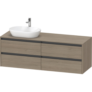 Duravit ketho meuble sous 2 lavabos avec plaque console et 4 tiroirs pour lavabo à gauche 160x55x56.8cm avec poignées chêne anthracite terra matt