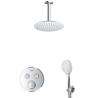 Grohe - Adema Rise Regendoucheset - Inbouw - 2 functies - met Adema Rise hoofddouche 20cm - ronde handdouche - plafondarm - Grohe Grohtherm inbouwthermostaat - chroom