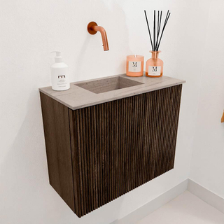 Mondiaz JOYA-DLUX 50cm toiletmeubel - kleur Walnut - Wastafel FAYE positie Links Zonder kraangat kleur Saba.