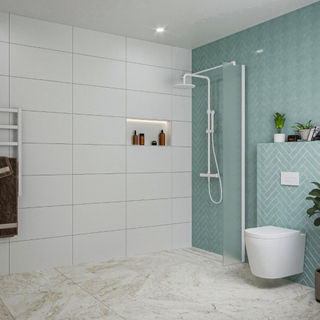 FugaFlow Eccelente Vetro inloopdouche badkamer - 30x200cm - mat glas - wandarm - mat wit