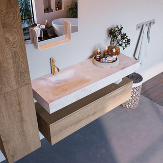 MONDIAZ ALAN - DLUX Badkamermeubelset - 130cm - onderkast - Washed Oak - 1 lade - vrijhangende wastafel - wasbak links - 1 kraangat - Ostra