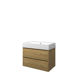 Proline Loft badkamermeubelset - 80x46x62cm - porselein Loft wastafel - 1 kraangat - symmetrisch - MFC Ideal oak/Glans wit TWEEDEKANS