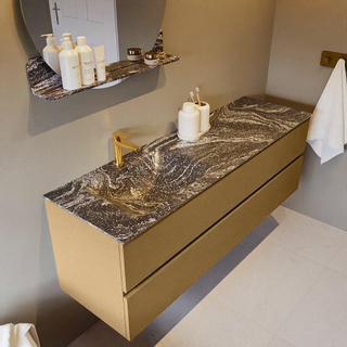 Mondiaz VICA-DLUX ensemble de meuble de salle de bain - 150cm - meuble sous-vasque oro - 2 tiroirs - lavabo encastrée cloud gauche - 1 trou de robinet - version haute de 60cm - lave