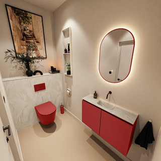 MONDIAZ TURE-DLUX Meuble toilette - 80cm - Fire - EDEN - vasque Ostra - position centrale - sans trou de robinet