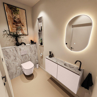 MONDIAZ TURE-DLUX Meuble toilette - 100cm - Rosee - EDEN - vasque Glace - position droite - 1 trou de robinet