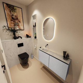 MONDIAZ TURE-DLUX Meuble toilette - 100cm - Plata - EDEN - vasque Opalo - position gauche - sans trou de robinet