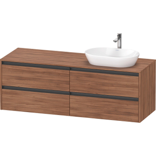 Duravit ketho 2 meuble sous lavabo avec plaque console avec 4 tiroirs pour lavabo à droite 160x55x56.8cm avec poignées noyer anthracite mate