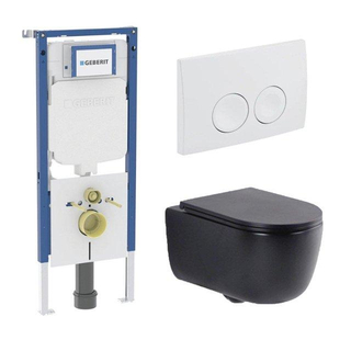 QeramiQ Dely Swirl Toiletset - 36.5x53cm - Geberit UP720 Duofix Sigma inbouwreservoir - slim zitting - witte bedieningsplaat - ronde knoppen - mat zwart