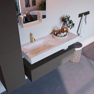 Mondiaz ALAN-DLUX Ensemble de meuble - 120cm - meuble Dark grey mat - 1 tiroir - Lavabo Cloud Opalo suspendu - vasque Gauche - 1 trou de robinet