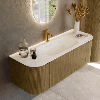 Mondiaz KURVE-DLUX Ensemble de meuble salle de bain - 130x46x40cm - 1 tiroir - 2 portes - lavabo en solid surface - milieu - 1 trou de robinet - Dusk