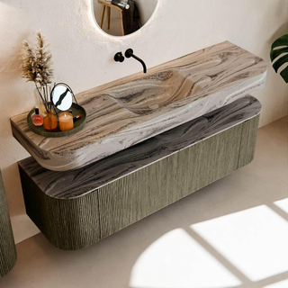 MONDIAZ THOR-DLUX 160cm meuble de salle de bains arrondi gauche + droite couleur Shadow avec 1 tiroir et 2 portes. Vasque suspendue CLOUD Milieu sans trou de robinet couleur Sombra.