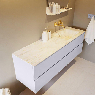 Mondiaz VICA-DLUX ensemble de meuble de salle de bain - 150cm - meuble sous-vasque cale - 2 tiroirs - lavabo encastré cloud droite - sans trous de robinet - version haute de 60cm - ostra