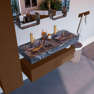 Mondiaz ALAN-DLUX Ensemble de meuble - 120cm - meuble Rust mat - 2 tiroirs - Lavabo Cloud Lava suspendu - vasque Gauche et droite - 2 trous de robinet