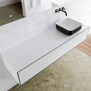 Mondiaz Lagom Meuble salle de bains 160x30.9x45cm Solid Surface Urban 2 tiroirs avec lavabo BINX vasque à poser Droite sans trous de robinet