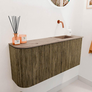 Mondiaz JOYA-DLUX 91.6cm toiletmeubel - ronding links kleur Dusk - Wastafel FAYE positie Rechts Zonder kraangat kleur Arena.