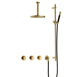 Hotbath Cobber IBS70 Regendoucheset inbouw - 15cm plafondarm - 20cm ronde hoofddouche - staafhanddouche - glijstang - geborsteld messing PVD