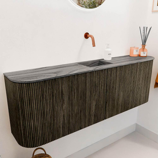 Mondiaz JOYA-DLUX Meuble de salle de bains 123.2cm - arrondis gauche et droite couleur Shadow - Vasque FAYE position Milieu Sans trou de robinet couleur Sombra