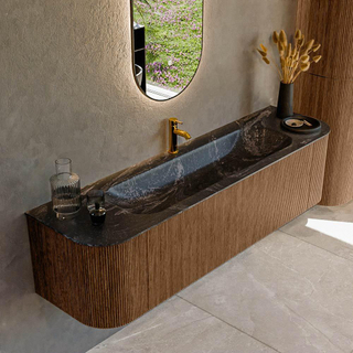 MONDIAZ KURVE-DLUX 170cm Meuble salle de bain avec module 25 G et D - couleur Walnut - 1 tiroir - 2 portes - vasque BIG LARGE centre - 1 trou de robinet - couleur Lava