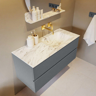 Mondiaz VICA-DLUX Ensemble de meuble de salle de bain - 110cm - meuble sous-vasque plata - 2 tiroirs - lavabo encastrée cloud droite - sans trous de robinet - version haute de 60cm - glace