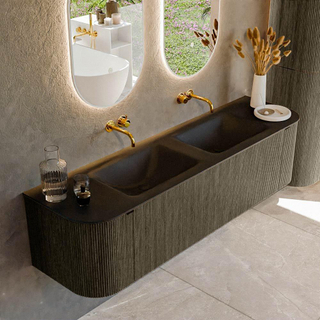 Mondiaz KURVE Ensemble de meuble salle de bain - 170x46x40cm - 1 tiroir - 2 portes - lavabo en solid surface - double - sans trou de robinet - Shadow