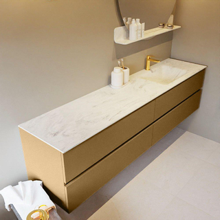 Mondiaz VICA-DLUX ensemble de meuble de salle de bain - 200cm - meuble sous-vasque oro - 4 tiroirs - lavabo encastré cloud droite - 1 trou de robinet - version haute de 60cm - opalo