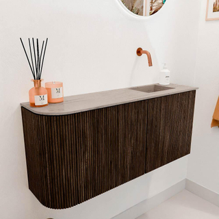 Mondiaz JOYA-DLUX 91.6cm toiletmeubel - ronding links kleur Walnut - Wastafel FAYE positie Rechts Zonder kraangat kleur Saba.