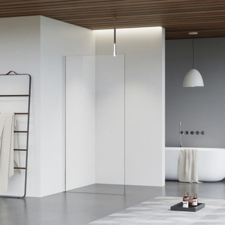 FugaFlow Eccelente Vetro douche à l'italienne salle de bain - 90x200cm - verre clair - bras plafond - chrome -